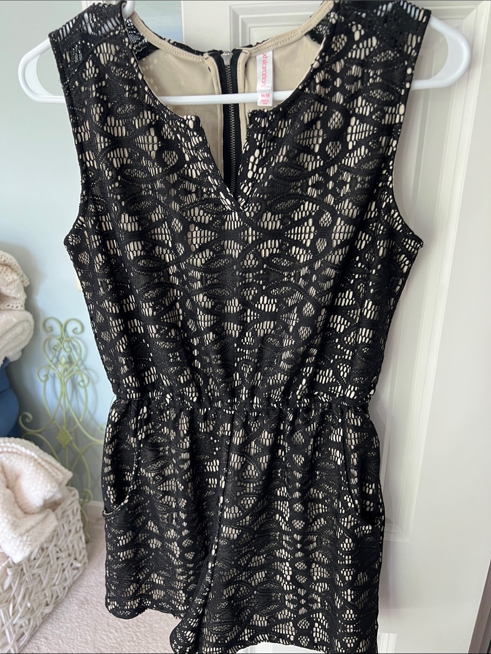 Xhilaration Black Lace Romper with Nude Lining